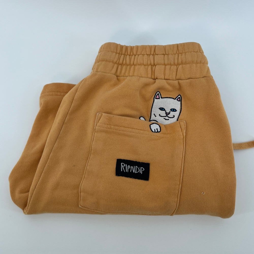 Ripndip Sweat Shorts Mens S Mustard Yellow Lord Nermal Peeking Cat Skater